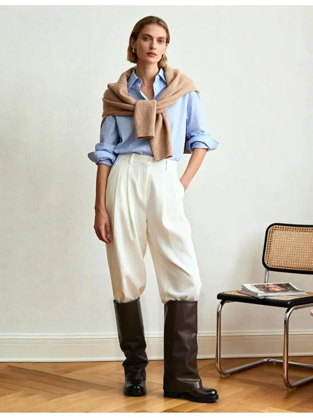 Women's Chocolate Pu Pointed Toe Chunky Heel Faux Leather Over The Knee Boots